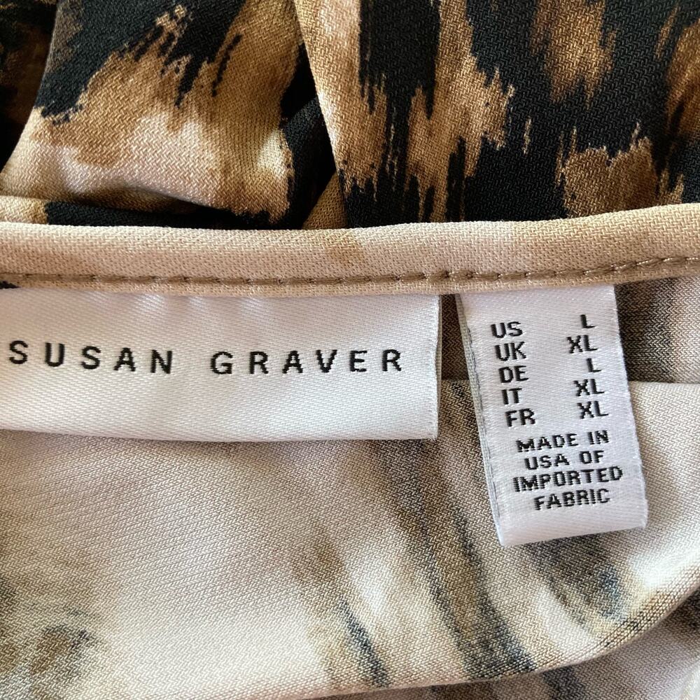 Susan Graver Animal Print Tunic Top Asymmetric Hem Sz LARGE Sophisticated Chic - Picture 8 of 10